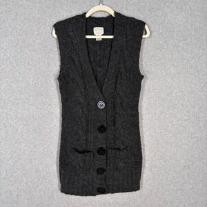 Vintage Y2K Cable Knit Long Sweater Vest Large Cardigan Tunic Farmhouse Heritage